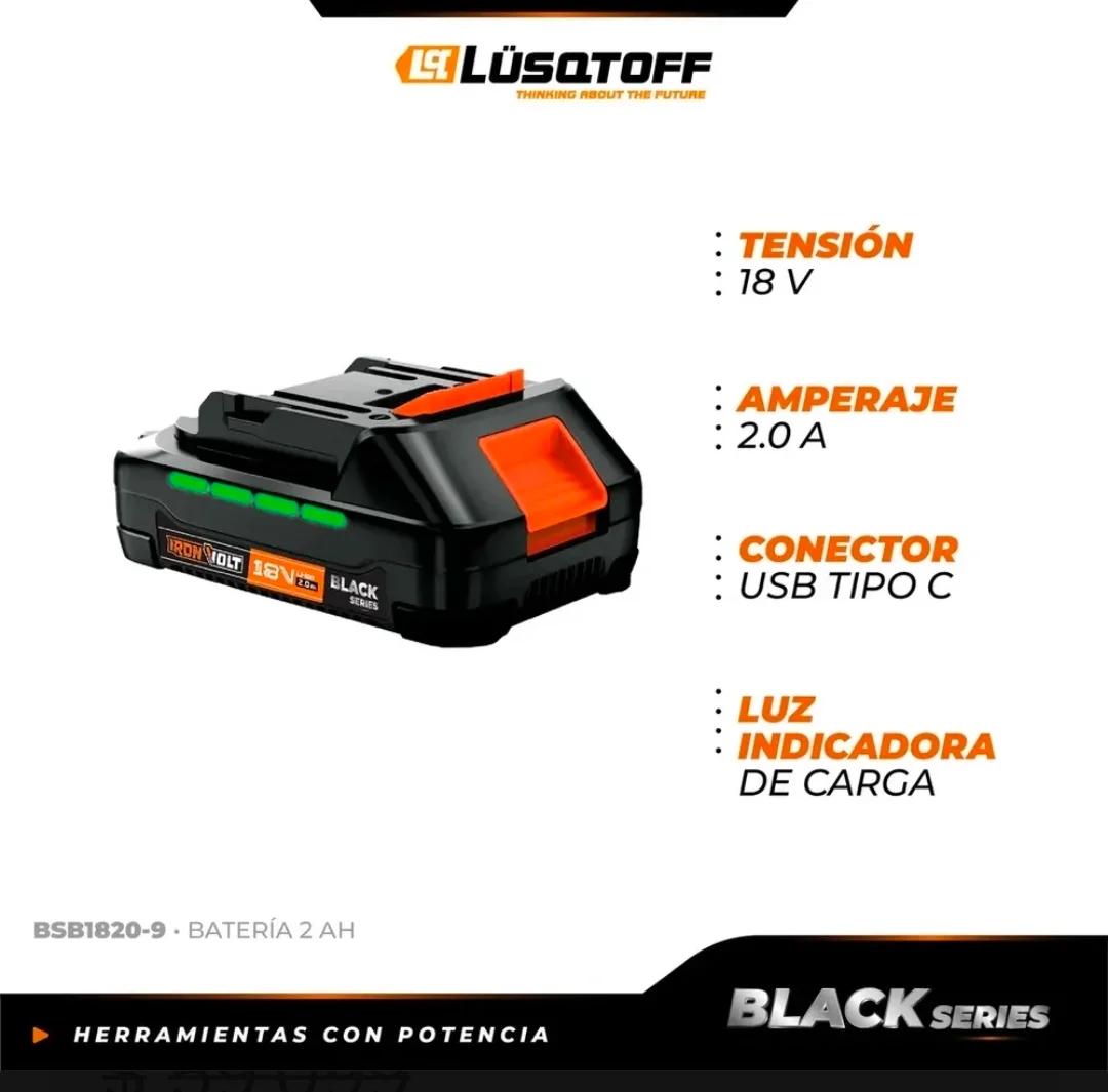 Bateria 2 amp carga usb black Series Lüsqtoff BSB1820-9