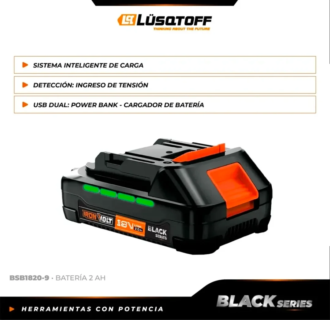 Bateria 2 amp carga usb black Series Lüsqtoff BSB1820-9