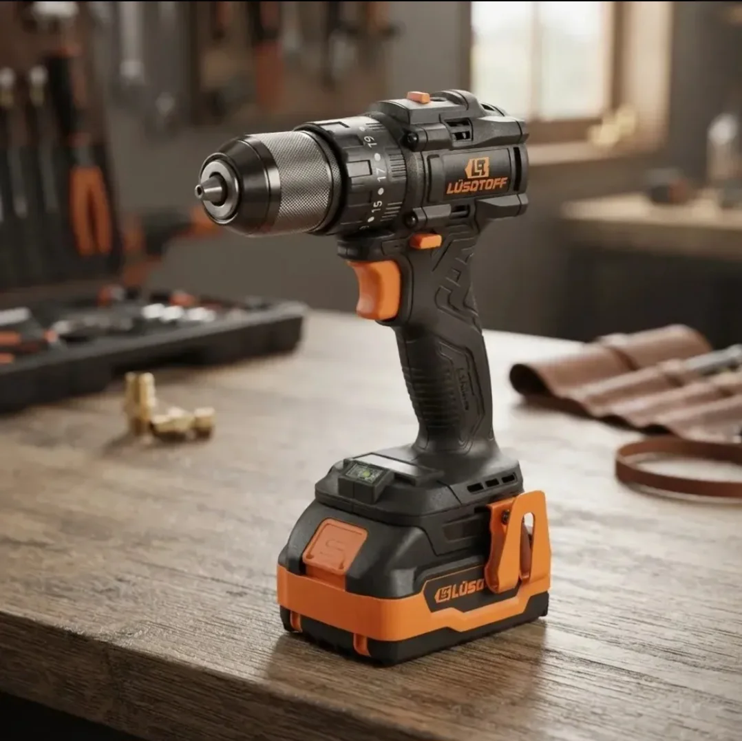 Taladro percutor a batería 18V, 13 mm, 75 Nm Brushless Lüsqtoff TIL95-9BK