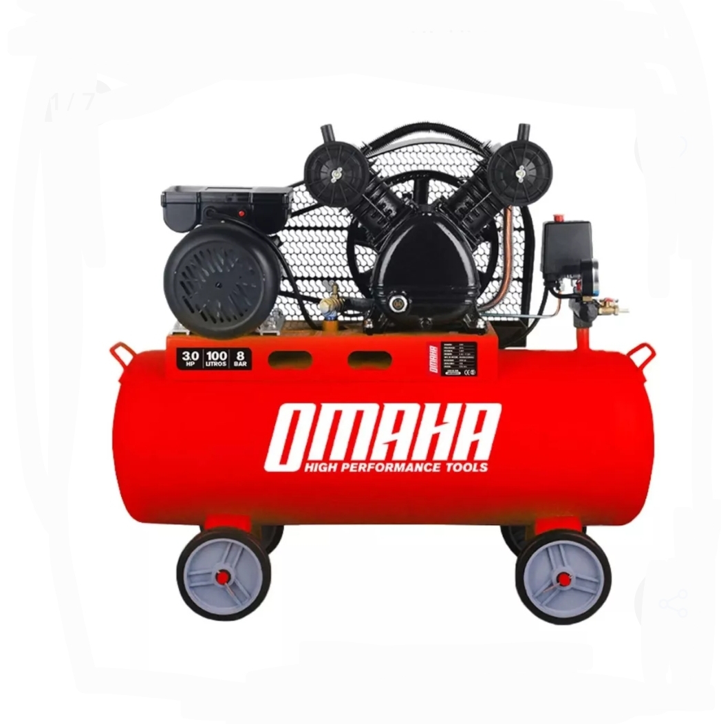 COMPRESOR DE AIRE 100 LITROS A CORREA BI CILINDRICO 3 HP Omaha BW-30100