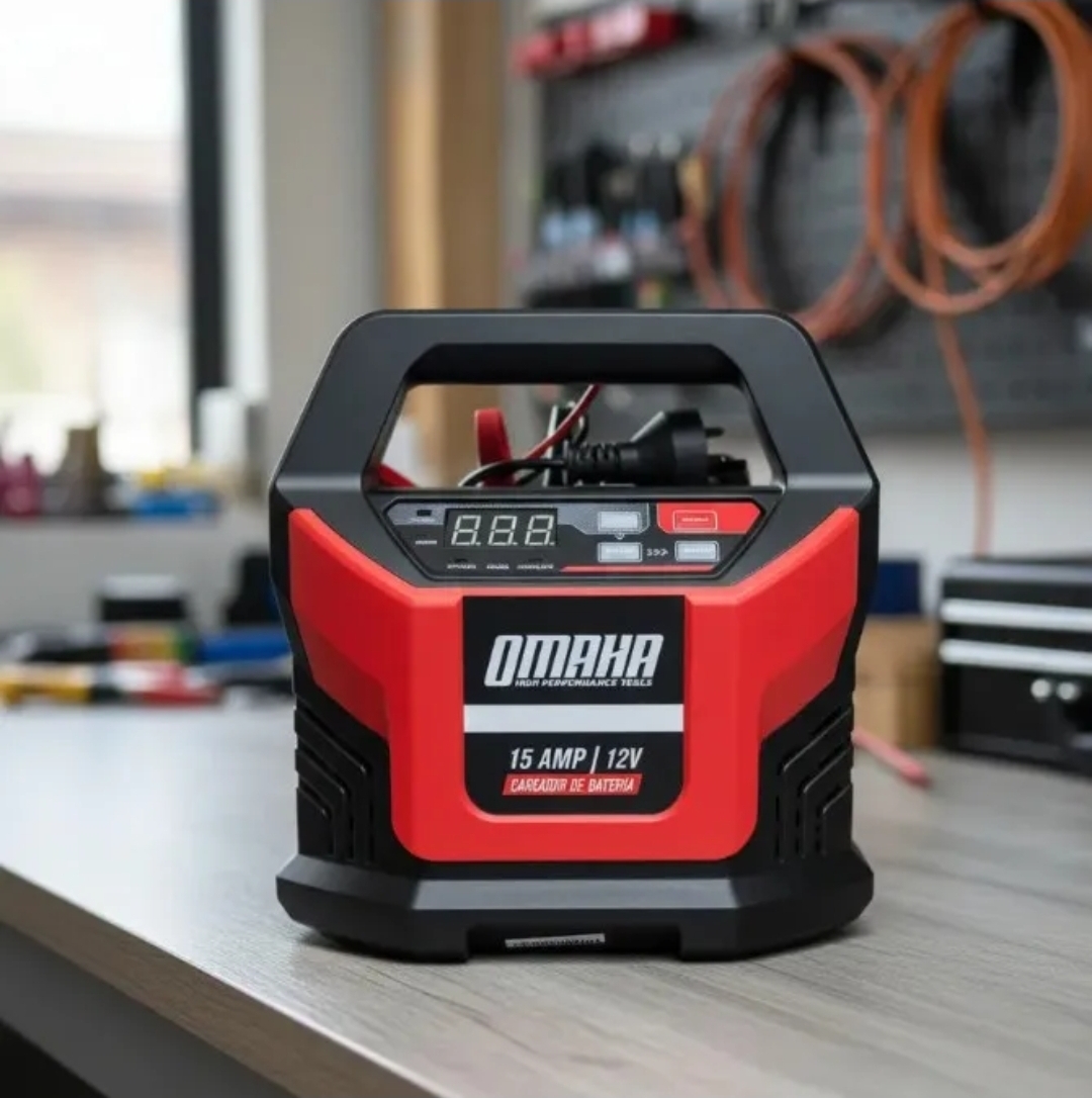 CARGADOR DE BATERIAS 12V CARGA RAPIDA PANTALLA DIGITAL 15AMP 350W Omaha CB-15