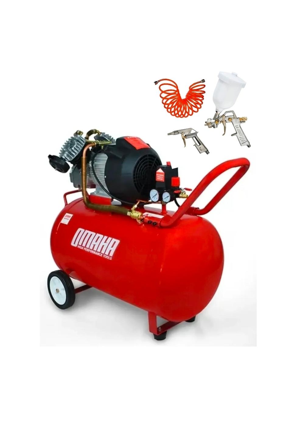 COMPRESOR DE AIRE 100 LITROS BI CILINDRICO 4.0HP CON KIT Omaha WD-401 00VK