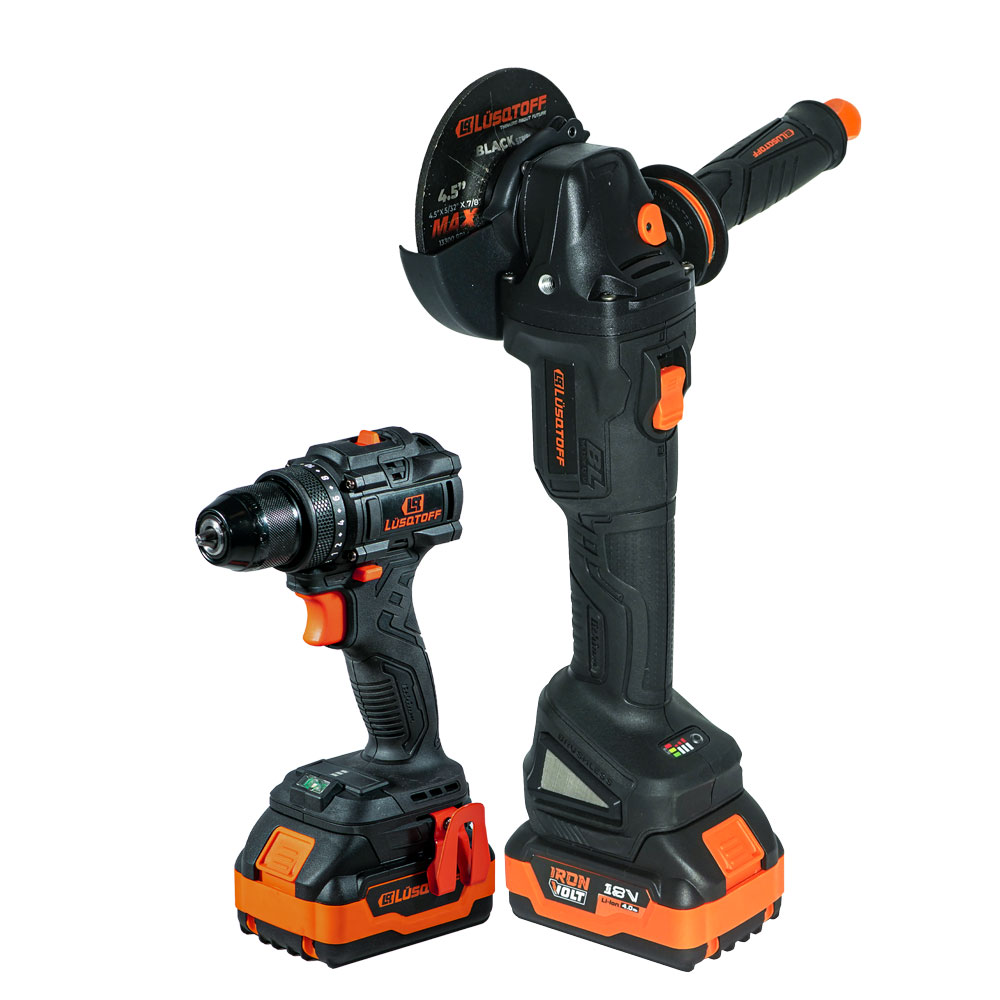 KIT AMOLADORA ANGULAR+TALADRO ATORNILLADOR INALAMBRICO BRUSHLESS BLACK SERIES PROFESIONAL Lüsqtoff KATL-9BK