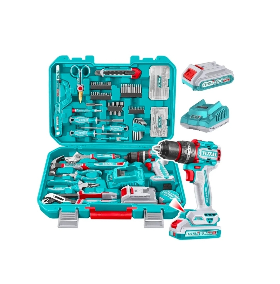 SET 166 PIEZAS CON PERCUTOR 20V 66Nm BRUSHLESS Total THKTHP41667-4