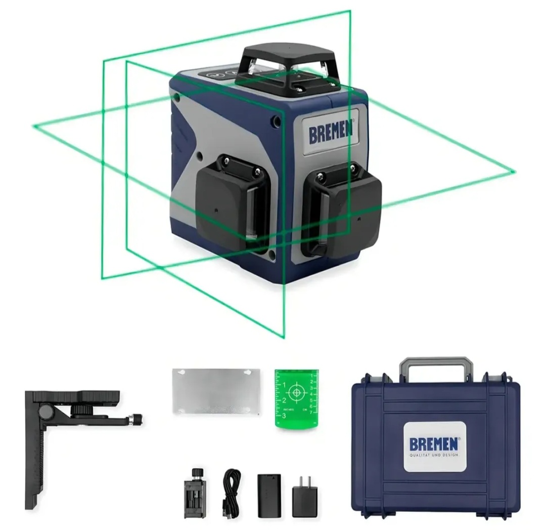 NIVEL LASER 360 GRADOS LUZ VERDE  3 PLANOS AUTONIVELANTE  50 MTS PROFESIONAL Bremen 7724