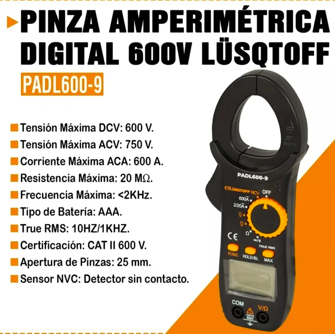 PINZA AMPEROMETRICA DIGITAL 600V BLACK SERIES Lüsqtoff PADL600-9