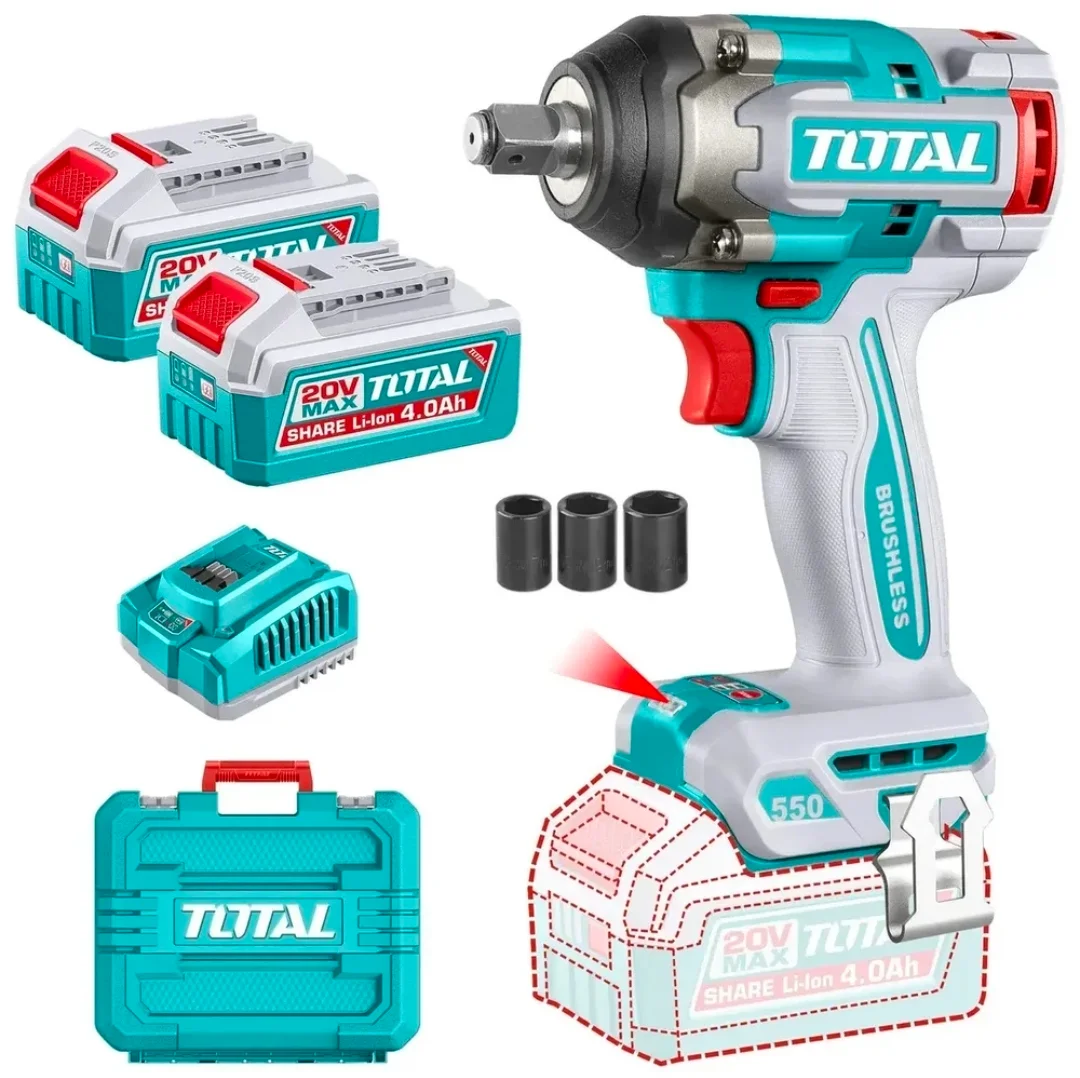 LLAVE DE IMPACTO A BATERIA 20V 550Nm 1/2 4.0aH BRUSHLESS INDUSTRIAL Total Tiwli2055