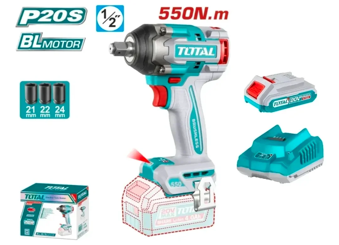 LLAVE DE IMPACTO A BATERIA 20V 550Nm 1/2 4.0aH BRUSHLESS INDUSTRIAL Total Tiwli2055
