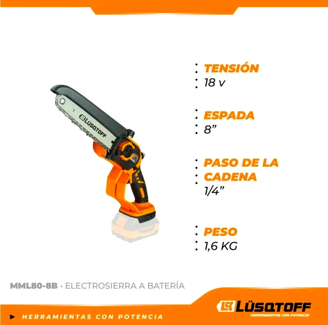 MINI ELECTROSIERRA A BATERIA 18V 8 PULGADAS SIN CARGADOR Y SIN BATERIA Lüsqtoff MML80-