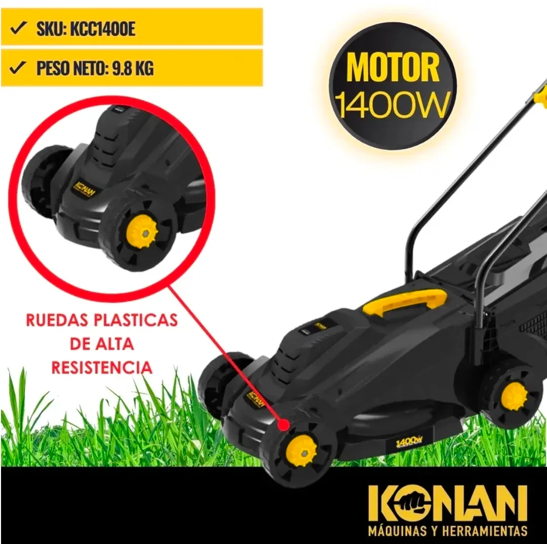 CORTADORA DE CESPED ELECTRICA 1200W 3 ALTURAS REGULABLES CON CANASTO Varios KCC/1400E